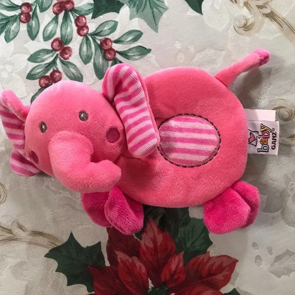 Baby Ganz Pink Elephant Plush Stuffed Animal Lovey Rattle